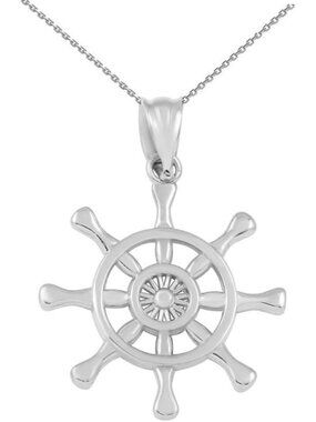 Sterling Silver Nautical Ship Wheel Pendant Necklace - Ocean-Inspired Jewelry